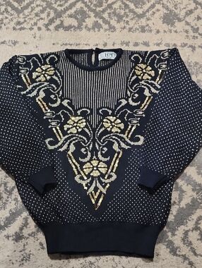 Vintage 80s HONEY sweater In EUC! Womens Size Small Black And Gold